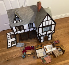 Vintage Tudor Dolls House  Handmade Huge Wooden Display Home With Furniture