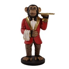 95cm Charles the Chimp Monkey Waiter/Butler Servant Red Jacket and Gold Tray