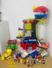 Paw Patrol Tower Mighty Pups Lookout Playset Lights Sounds & 9 Vehicles Figures