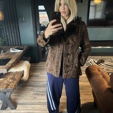 Vintage Stunning glossy  Real mink and Persian lamb Fur Coat Jacket Uk 8/10