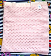 Cellular Pram Blanket Vintage MOTHERCARE Baby Girl Crib Cover Satin Trim PINK