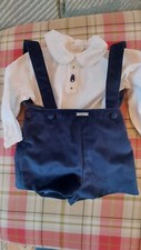 Foque Navy Blue Velvet Baby Boys Shorts , Shirt Abuela Tata 12 Months