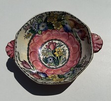 Maling Ware Art Deco Lustre Pink Bowl Springtime Flowers w/Handles and Gilding