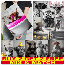 Highland Cow Bathroom Prints Cute Funny Pictures Animal Wall Art Photo Fun Bath