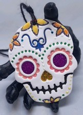 HANDMADE WHITE CLAY SUGAR SKULL CHRISTMAS TREE DECORATION,DAY OF THE DEAD #4