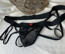 A XLL Black Man Super Sheer Sexy Macro Pouch Male Man panties With Red Heart