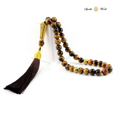 Tiger Eye Stone Islamic Prayer Beads, 33 Beads 8mm Tasbih, Misbaha, Tasbeeh