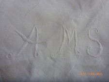 Vintage Embroidered Bedspread Irish Linen Monogram,Daffodils,Bird Decoration A/F