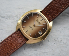 June 1972 Seiko Gold Hi Beat Date Leather Mechanical Watch Rare Brown Dial