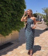 ZARA WOMAN SS25  FRINGE MIDI DRESS DUCK GREEN 8741/066 SIZE M