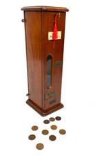 Antique Advertising Coin Operated Oak Matchbox Vending Machine Working With Key