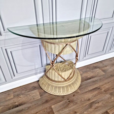 Retro Vintage Greek Column & Iron Stone Glass Half Moon Console Hall Table