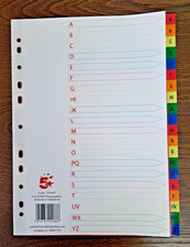BRAND NEW A4 QUALITY A-Z MULTIPUNCHED COLOURED FILE SUBJECT DIVIDERS POLYPROP