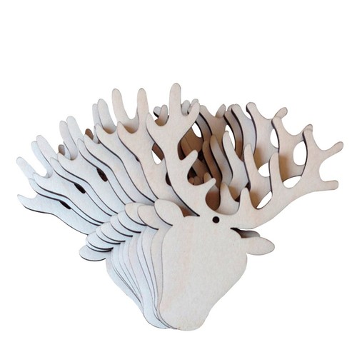 10pcs wooden deer head hanging - 10pcs,