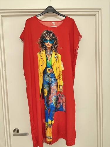 Women red graphic print bubu - red,