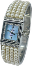 Oskar Emil BIARRITZ Elegant Womens Pearl Decorated Stainless Steel Bangle Watch