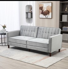 Homcom Light Grey 3 Seater Velvet Touch Sofa Bed “COLLECTION ONLY”