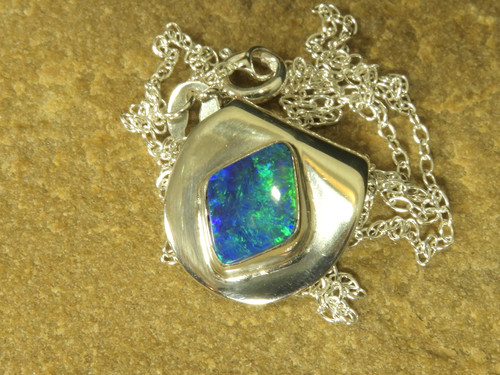 Blue opal shield pendant - , in