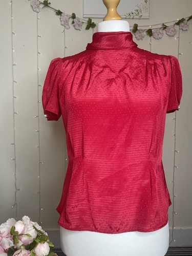 Vintage red satin blouse pearl - blouse,