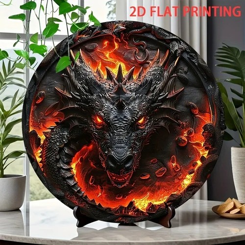 Fire dragon round metal - dragon,