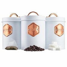 Cooks Professional Kitchen Storage Set | Tea Coffee Sugar | White & Copper
