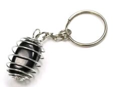 Black Obsidian Spiral Cage Natural Rough Crystal Gemstone Chakra Keyring 