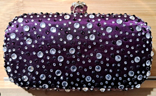 Purple rhinestone skull clutch - purple,