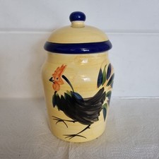 ROOSTER HEN CERAMIC STORAGE JAR Yellow Blue Cookie Jar Suzanne Kathkuda 