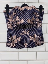 COAST Silk Mix Corset Bustier Size 10 Basque Navy Champagne Wedding Races Diva