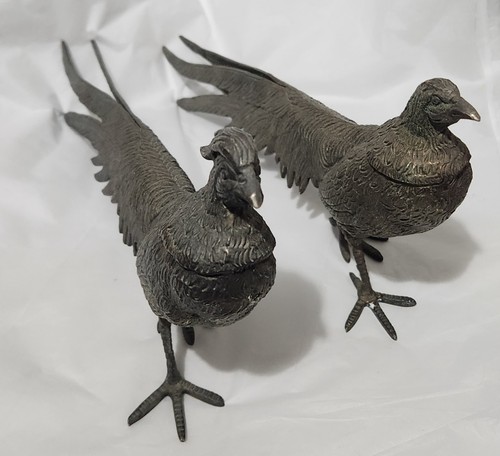Pair vintage metal pheasant - of,