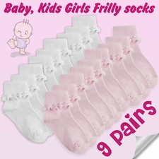 9 Pairs White Ankle Socks Pink