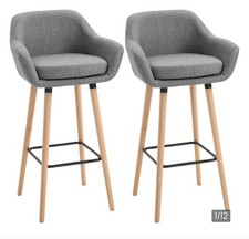 HOMCOM Set of 2 Bar Stools Modern Upholstered Seat Bar Chairs w/ Metal Frame 1 