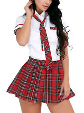 UK Women School Girl Uniform Shirts with Plaid Skirt Tie Set Fancy Dress Costume