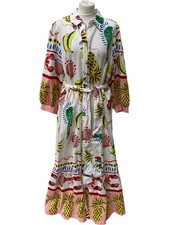 Boden Clara Linen Maxi Shirt Dress Fruit Print UK 12P RVB001