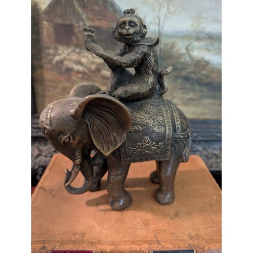 Vintage bronze monkey - monkey, riding
