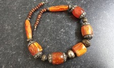 Chunky Tibetian Style Amber Resin Necklace