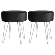 Round Velvet Footstool Ottoman