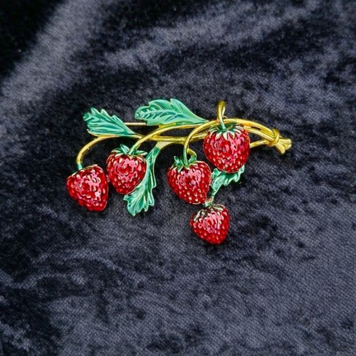 Red enamel strawberry - strawberry, brooch