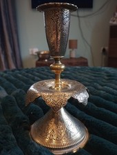 Old Ottoman Persian Candle Holder Brass Or Bronze Chiseled Middle Eastern 19th
