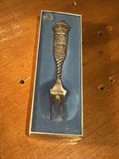Vintage A S Konge Tinn Pewter Fork In Box - Heilag Olav & Viking Ship Design W12
