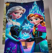Frozen Elsa & Anna Magic Night Print Flannel Blanket Snowflake 70cm X 50cm New