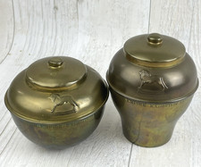 Antique Lipton brass tea caddy souvenirs vintage collectable x 2 caddies 1924