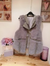 Ladies Faux Fur And Leather Trim Gilet Waistcoat Size 14-16 Really Soft Retro