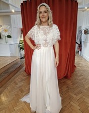 Fit and Flare Floral Detailed Wedding Dress and Overskirt UK12