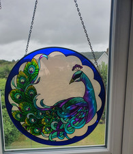 Circular Glass Suncatcher With Stained Glass Effect Peacock
