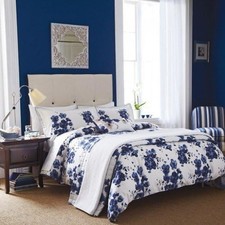 Sanderson bedding, Mandarin Flowers Single Duvet Cover, White and Indigo Blue