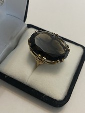 Lovely Vintage 9ct Solid Gold Ring With Large Smoky Quartz Hallmarked heavy 10g