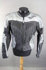 TEXPORT BLACK, SILVER & WHITE LEATHER BIKER JACKET + CE ARMOUR & RACE HUMP 40IN