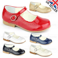 GIRLS SPANISH STYLE SHOES MARY JANE SHINY PATENT PINK WHITE NEW DESIGNER UK8-2