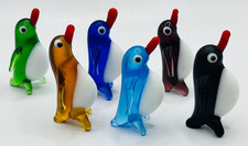 Set of 6 Vintage Hand Blown Murano Glass Lamp Work Penguin Figurines in box